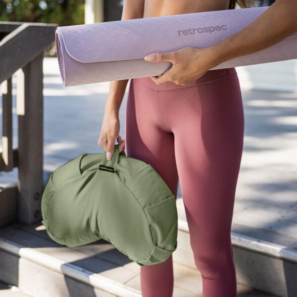 Retrospec Sedona Zafu Meditation Cushion Filled w/Buckwheat Hulls - Yoga Pillow for Meditation Practices - Machine Washable 100% Cotton Cover & Durable Carry Handle; Crescent, Basil - Image 9