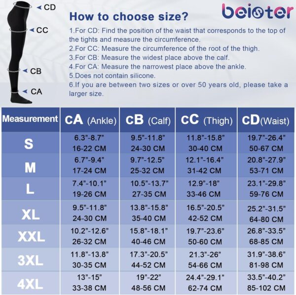 Beister Medical Compression Pantyhose for Women & Men, Opaque Closed Toe 20-30mmHg Graduated Support Tight - Image 3