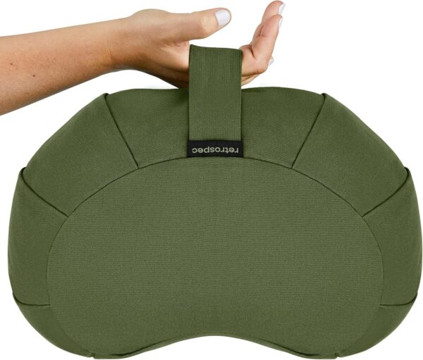 Retrospec Sedona Zafu Meditation Cushion Filled w/Buckwheat Hulls - Yoga Pillow for Meditation Practices - Machine Washable 100% Cotton Cover & Durable Carry Handle; Crescent, Basil - Image 7