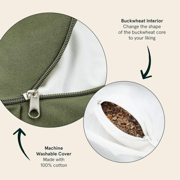 Retrospec Sedona Zafu Meditation Cushion Filled w/Buckwheat Hulls - Yoga Pillow for Meditation Practices - Machine Washable 100% Cotton Cover & Durable Carry Handle; Crescent, Basil - Image 3