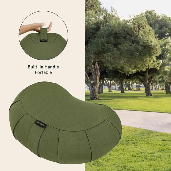 Retrospec Sedona Zafu Meditation Cushion Filled w/Buckwheat Hulls - Yoga Pillow for Meditation Practices - Machine Washable 100% Cotton Cover & Durable Carry Handle; Crescent, Basil - Image 4