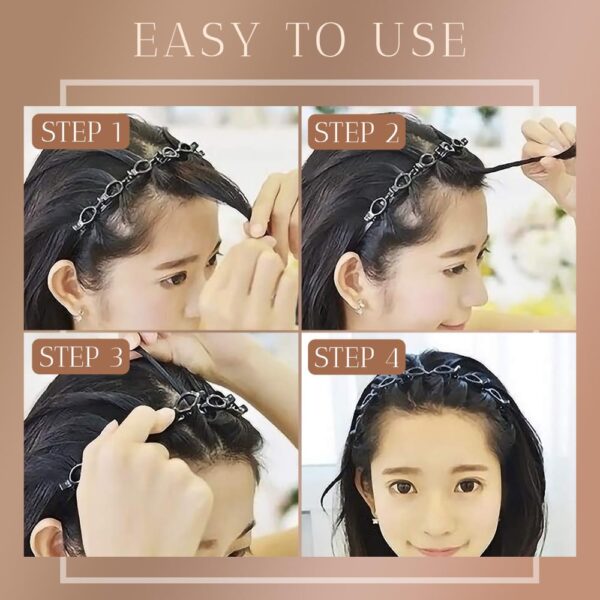 2PCS Headband With Clips, 2024 New Hairband with Clips Headbands for Women, Premium Double Bangs Hairstyle Hairpin Hair Clip Headband Hollow Woven Headband Hair Accessories (Coffee, Large) - Image 7