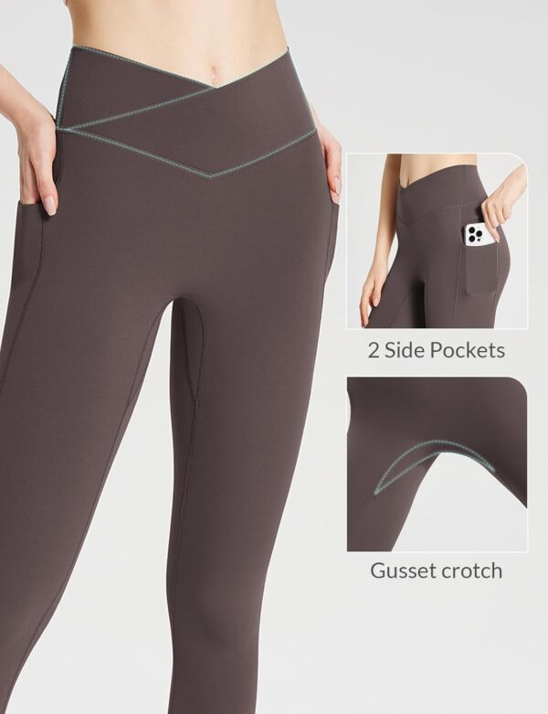 BALEAF Women's Leggings with Pockets 25" V Cross Waist Workout Leggings Tummy Control Yoga Ankle Pants - Image 5