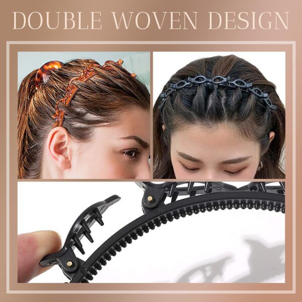 2PCS Headband With Clips, 2024 New Hairband with Clips Headbands for Women, Premium Double Bangs Hairstyle Hairpin Hair Clip Headband Hollow Woven Headband Hair Accessories (Coffee, Large) - Image 5