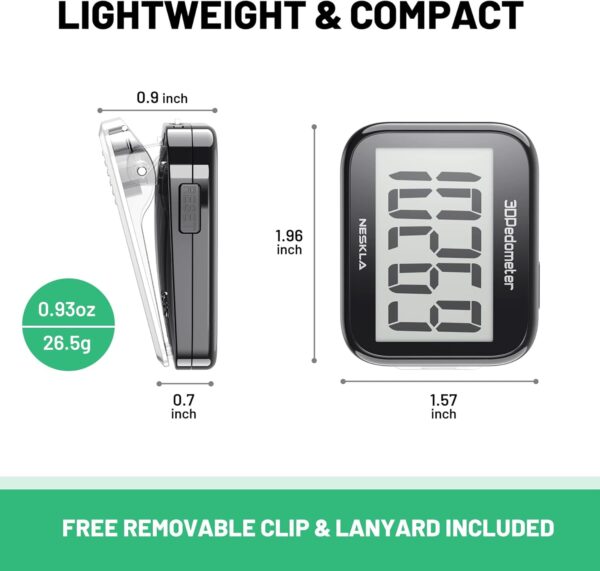 3D Pedometer for Walking, Simple Step Counter for Walking with Large Digital Display, Step Tracker with Removable Clip Lanyard, Accurately Track Steps for Men Women Kids Adults Seniors - Image 7