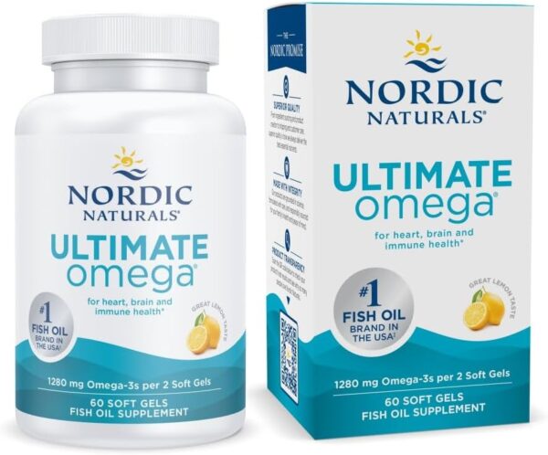 Nordic Naturals Ultimate Omega, Lemon Flavor - 60 Soft Gels - 1280 mg Omega-3 - High-Potency Omega-3 Fish Oil Supplement with EPA & DHA - Promotes Brain & Heart Health - Non-GMO - 30 Servings - Image 2