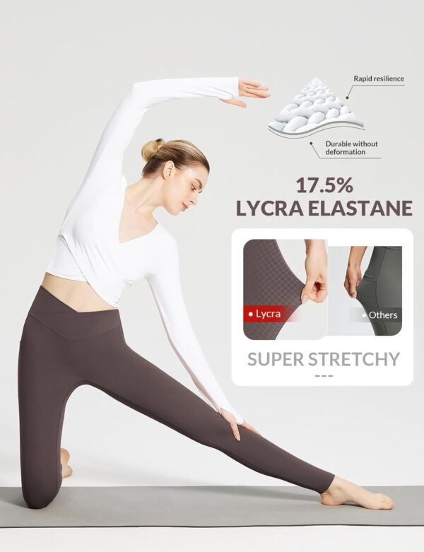 BALEAF Women's Leggings with Pockets 25" V Cross Waist Workout Leggings Tummy Control Yoga Ankle Pants - Image 4