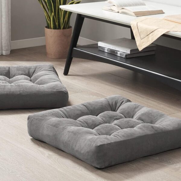 Meditation Floor Pillow Set of 2, Square Large Pillows Seating for Adults, Tufted Corduroy Floor Cushion for Tatami Living Room, Grey, 22x22 Inch - Image 2