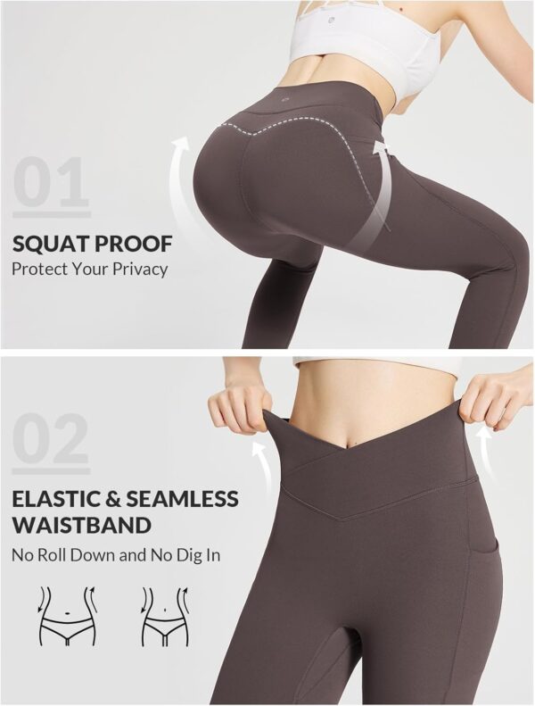 BALEAF Women's Leggings with Pockets 25" V Cross Waist Workout Leggings Tummy Control Yoga Ankle Pants - Image 6