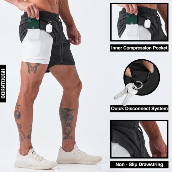 Born Tough 2 in 1 Mens Workout Shorts, 7 Inch Inseam Gym Shorts, Athletic Shorts for Bodybuilding, Running with Liner Pocket - Image 3