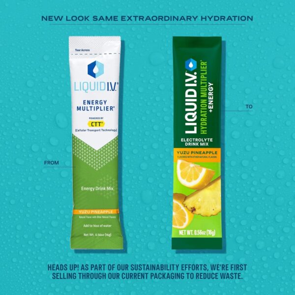 Liquid I.V.® Hydration Multiplier +Energy - Yuzu Pineapple | Electrolyte Powder Drink Mix | 1 Pack (14 Servings) - Image 4