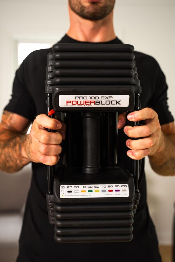 PowerBlock Pro 100 Adjustable Dumbbell, Sold As A Single Unit 5-100 lb Dumbbell – Durable Steel Build, Innovative Workout Equipment, All-in-One Dumbbell, Strength Training - Image 4