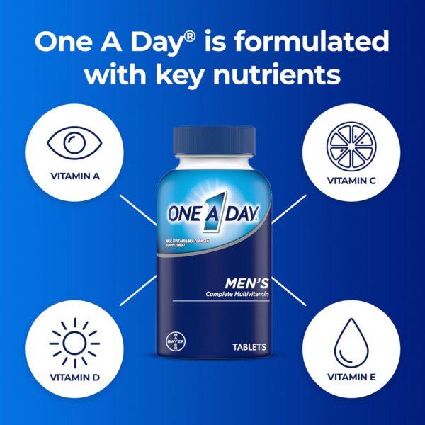 One A Day Men’s Multivitamin, Supplement Tablet with Vitamin A, Vitamin C, Vitamin D, Vitamin E and Zinc for Immune Health Support, B12, Calcium & more, 200 count (Packaging May Vary) - Image 3