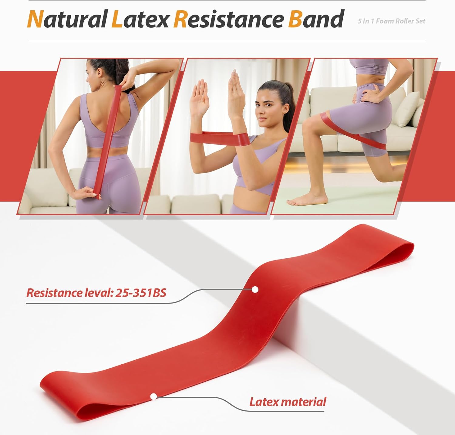 5 in 1 Foam Roller Set Medium Density Back Foam Roller, Muscle Roller Stick, Massage Ball, Exercise Bands, Trigger Point Release for Deep Muscle Massage Pilates Yoga, Fitness Exercise for Whole Body - Image 7