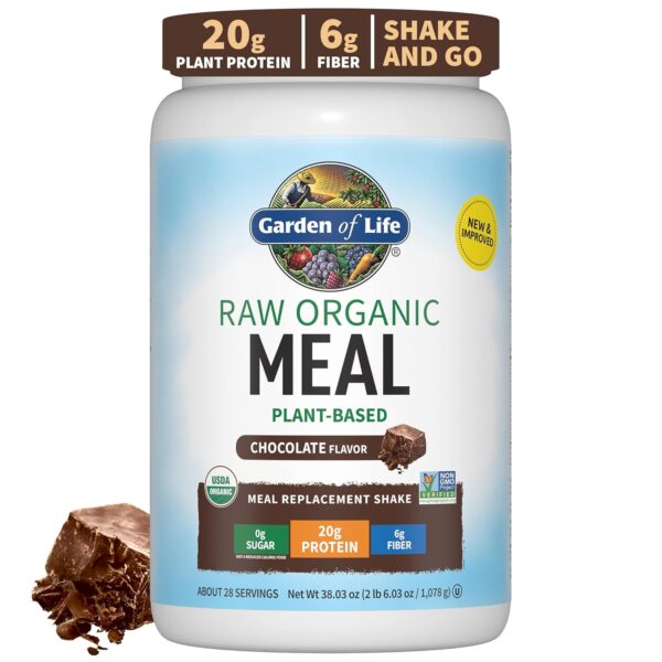 Garden of Life Meal Replacement Shakes, Vegan Protein Powder, Raw Organic Protein Powder, Chocolate Protein Powder with Plant Based Pea Protein, Sprouts, Greens, Probiotics, Dairy Free 28 Servings - Image 2