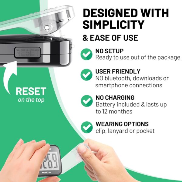 3D Pedometer for Walking, Simple Step Counter for Walking with Large Digital Display, Step Tracker with Removable Clip Lanyard, Accurately Track Steps for Men Women Kids Adults Seniors - Image 4