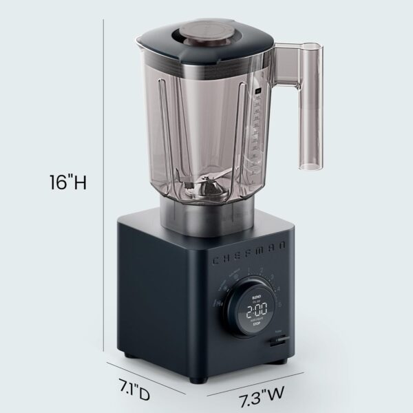 Chefman Obliterator 48 oz Countertop Blender for Smoothies, 1380W Motor to Crush Ice, Nuts, and Frozen Fruit with Stainless Steel Blade, Auto Blend Function, Includes Tamper and Scraper - Midnight - Image 9