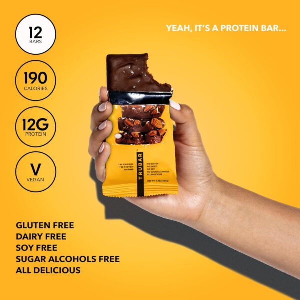 TRUBAR Vegan Protein Bar, Saltylicious Almond Love, Gluten Free, Plant Based Protein, Dairy Free, Non GMO, Soy Free, No Sugar Alcohols, 12G Protein, 12G Fiber, 23G Carb, on the Go Snack Bars, 12 CT - Image 4