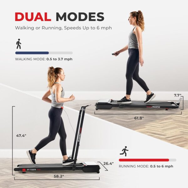 Sunny Health & Fitness Sleek Compact Smart Treadpad Treadmill with 6-Level Auto Incline, Remote Control, Shock Absorption, Optional Dual Mode Walking/Running & Free SunnyFit App Bluetooth Connectivity - Image 4