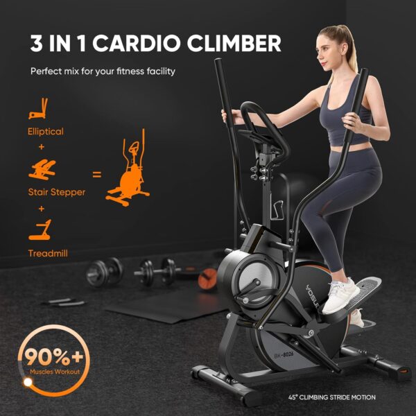 YOSUDA Pro Cardio Climber Stepping Elliptical Machine, 3-in-1 Elliptical Machine Stair Stepper Trainer, Total Body Fitness Cross Trainer with Quiet Magnetic Driving System, 16 Resistance - Image 3
