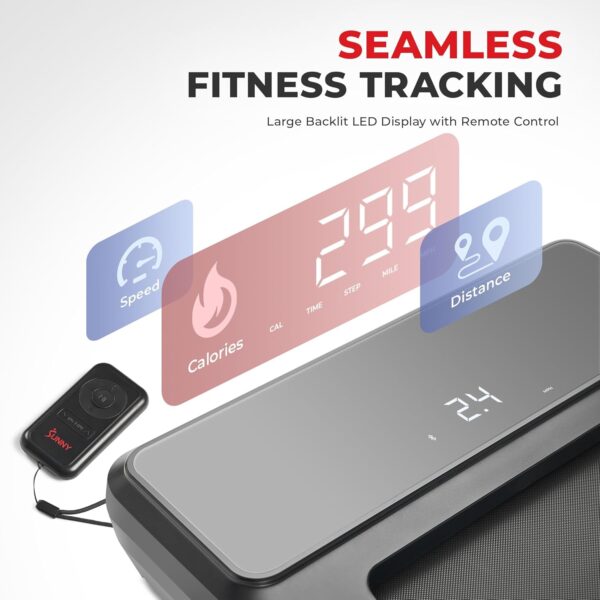 Sunny Health & Fitness Sleek Compact Smart Treadpad Treadmill with 6-Level Auto Incline, Remote Control, Shock Absorption, Optional Dual Mode Walking/Running & Free SunnyFit App Bluetooth Connectivity - Image 7