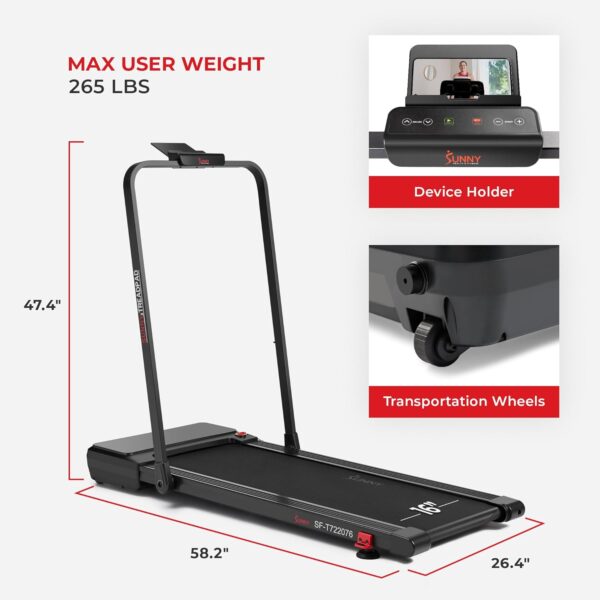 Sunny Health & Fitness Sleek Compact Smart Treadpad Treadmill with 6-Level Auto Incline, Remote Control, Shock Absorption, Optional Dual Mode Walking/Running & Free SunnyFit App Bluetooth Connectivity - Image 8