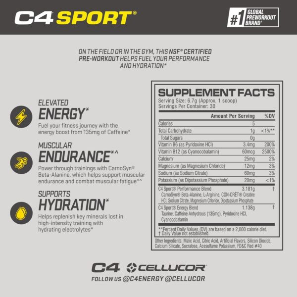 Cellucor C4 Sport Pre Workout Powder Watermelon - Pre Workout Energy with Creatine + 135mg Caffeine and Beta-Alanine Performance Blend - NSF Certified for Sport 30 Servings - Image 3