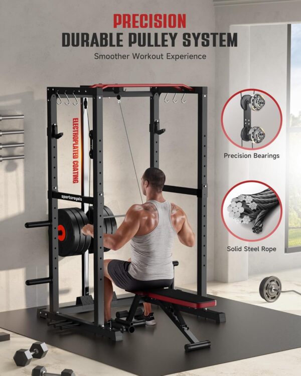 Sportsroyals Power Cage,1600lbs Multi-Function Power Rack with Adjustable Cable Crossover System and More Training Attachment, Weight Cage for Home Gym - Image 4