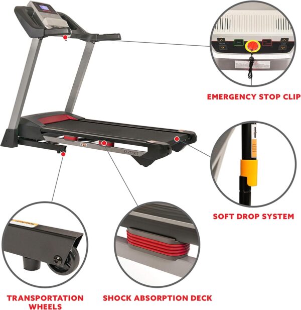 Sunny Health & Fitness Compact & Foldable Treadmill, Non-Slip Surface, Optional Dual Mode Walking/Running, Non-Electric Fixed Incline, Digital Monitor, Smart Bluetooth Connection with SunnyFit App - Image 6