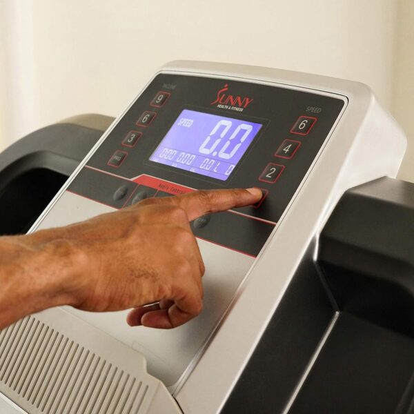Sunny Health & Fitness Compact & Foldable Treadmill, Non-Slip Surface, Optional Dual Mode Walking/Running, Non-Electric Fixed Incline, Digital Monitor, Smart Bluetooth Connection with SunnyFit App - Image 11