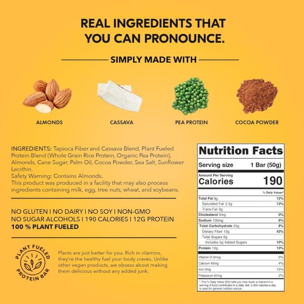 TRUBAR Vegan Protein Bar, Saltylicious Almond Love, Gluten Free, Plant Based Protein, Dairy Free, Non GMO, Soy Free, No Sugar Alcohols, 12G Protein, 12G Fiber, 23G Carb, on the Go Snack Bars, 12 CT - Image 5