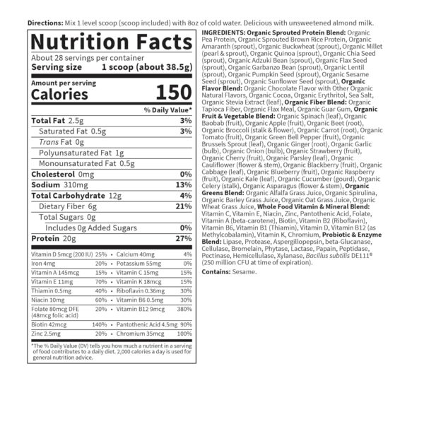 Garden of Life Meal Replacement Shakes, Vegan Protein Powder, Raw Organic Protein Powder, Chocolate Protein Powder with Plant Based Pea Protein, Sprouts, Greens, Probiotics, Dairy Free 28 Servings - Image 7