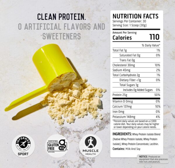 Ascent 100% Whey Protein Powder - Post Workout Whey Protein Isolate, Zero Artificial Flavors & Sweeteners, Gluten Free, 5.5g BCAA, 2.6g Leucine, Essential Amino Acids, Unflavored 2 lb - Image 6