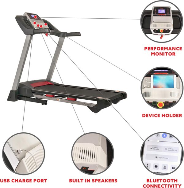 Sunny Health & Fitness Compact & Foldable Treadmill, Non-Slip Surface, Optional Dual Mode Walking/Running, Non-Electric Fixed Incline, Digital Monitor, Smart Bluetooth Connection with SunnyFit App - Image 4