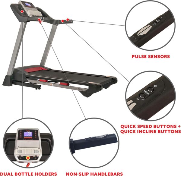 Sunny Health & Fitness Compact & Foldable Treadmill, Non-Slip Surface, Optional Dual Mode Walking/Running, Non-Electric Fixed Incline, Digital Monitor, Smart Bluetooth Connection with SunnyFit App - Image 5