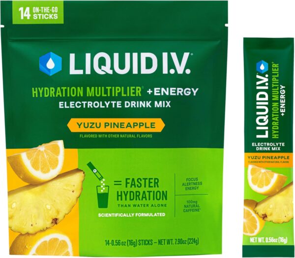 Liquid I.V.® Hydration Multiplier +Energy - Yuzu Pineapple | Electrolyte Powder Drink Mix | 1 Pack (14 Servings) - Image 2