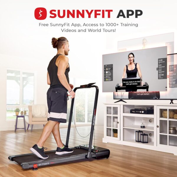 Sunny Health & Fitness Sleek Compact Smart Treadpad Treadmill with 6-Level Auto Incline, Remote Control, Shock Absorption, Optional Dual Mode Walking/Running & Free SunnyFit App Bluetooth Connectivity - Image 3