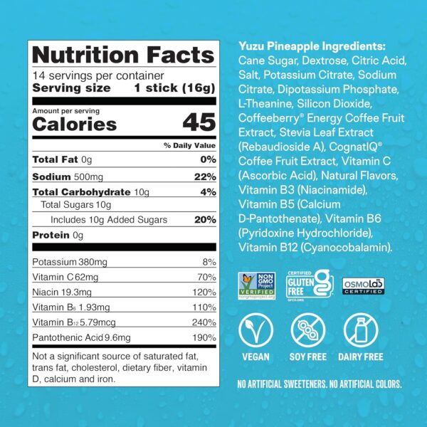 Liquid I.V.® Hydration Multiplier +Energy - Yuzu Pineapple | Electrolyte Powder Drink Mix | 1 Pack (14 Servings) - Image 7