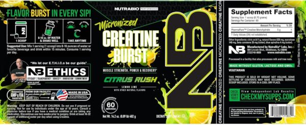 NutraBio Pure Creatine Monohydrate Powder Supplement, Citrus Rush, (300 g) - Supports Bulk Muscle Energy, Recovery, and Strength - HPLC Tested Pure Grade Creatine Powder Supplement for Men and Women - Image 3