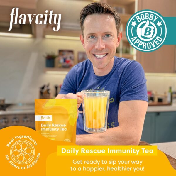 FlavCity Daily Rescue Lemon Ginger Immunity Tea with No Added Sugar - Delicious Caffeine-Free Herbal Tea Mix for Wellness Boost - Shelf-Stable, Vegan, Keto & Non-GMO (1.9 oz, 30 Servings) - Image 3