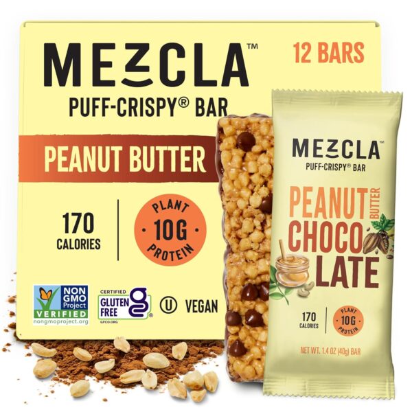 Mezcla Vegan Protein Bars, Gluten Free Snack Made with Pea Protein, Chocolate Chips and Other Premium Ingredients, Healthy Snacks, Peanut Butter Chocolate, 10g of Protein, 12 Pack - Image 2
