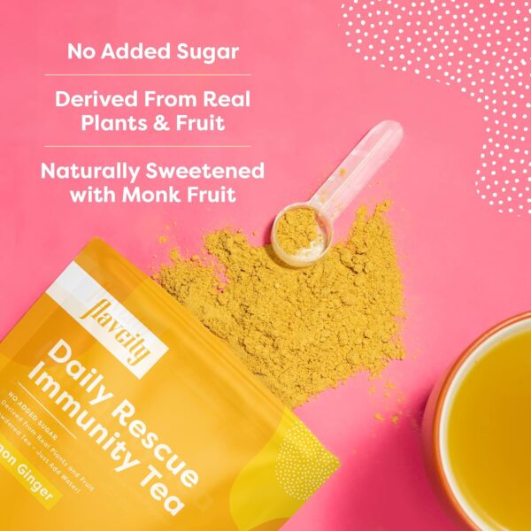 FlavCity Daily Rescue Lemon Ginger Immunity Tea with No Added Sugar - Delicious Caffeine-Free Herbal Tea Mix for Wellness Boost - Shelf-Stable, Vegan, Keto & Non-GMO (1.9 oz, 30 Servings) - Image 6