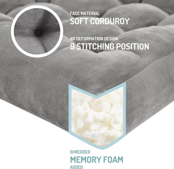 Meditation Floor Pillow Set of 2, Square Large Pillows Seating for Adults, Tufted Corduroy Floor Cushion for Tatami Living Room, Grey, 22x22 Inch - Image 3