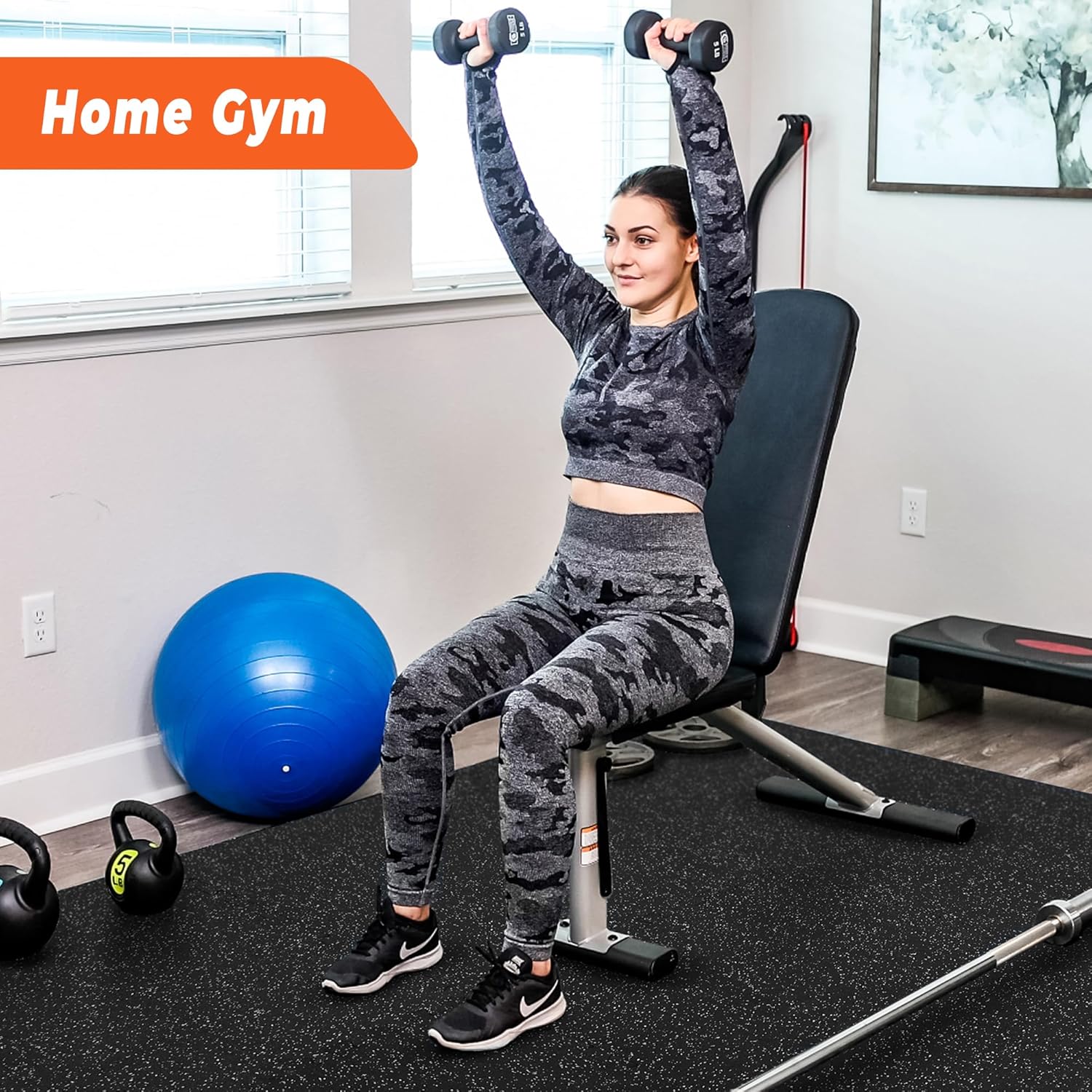 SUPERJARE 0.4 Inch Gym Flooring for Home Gym,12 Tiles Gym Floor Mat with Heavy Duty Rubber Top, Interlocking Rubber Flooring Mats, Workout Exercise Equipment Mats, Black/Grey - Image 3