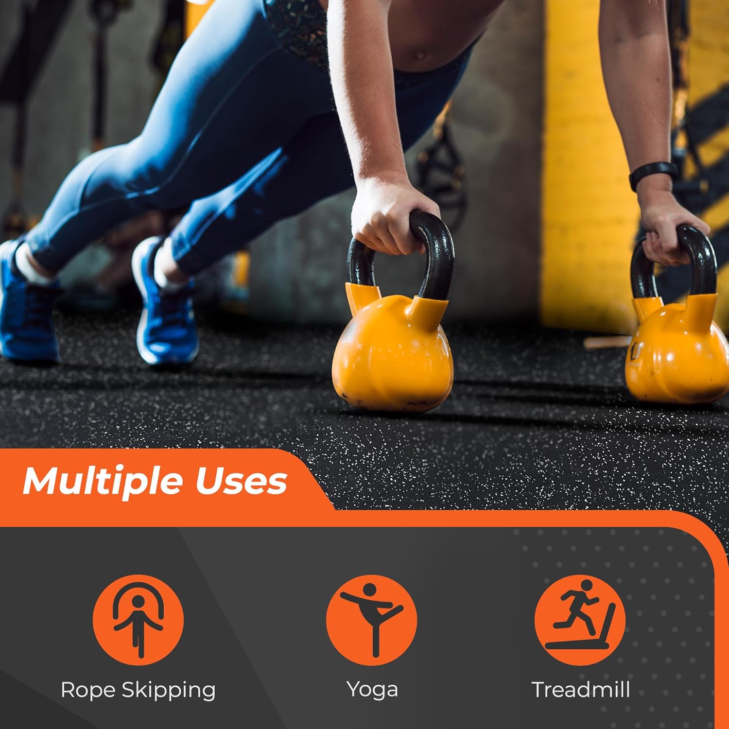 SUPERJARE 0.4 Inch Gym Flooring for Home Gym,12 Tiles Gym Floor Mat with Heavy Duty Rubber Top, Interlocking Rubber Flooring Mats, Workout Exercise Equipment Mats, Black/Grey - Image 5