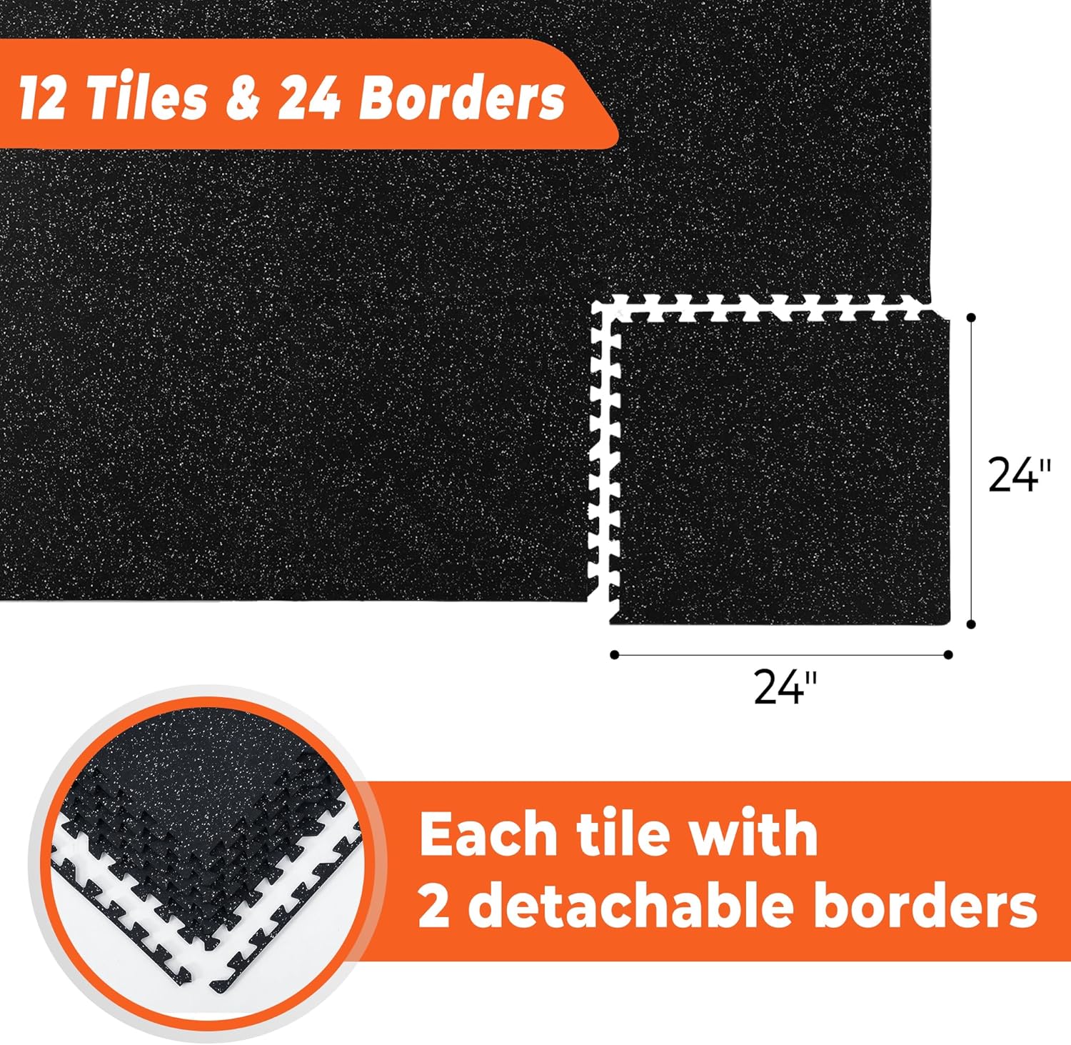 SUPERJARE 0.4 Inch Gym Flooring for Home Gym,12 Tiles Gym Floor Mat with Heavy Duty Rubber Top, Interlocking Rubber Flooring Mats, Workout Exercise Equipment Mats, Black/Grey - Image 6