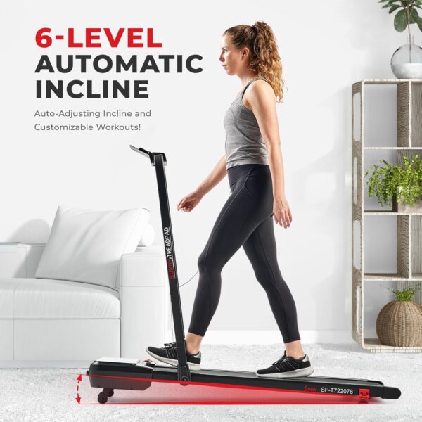 Sunny Health & Fitness Sleek Compact Smart Treadpad Treadmill with 6-Level Auto Incline, Remote Control, Shock Absorption, Optional Dual Mode Walking/Running & Free SunnyFit App Bluetooth Connectivity - Image 5
