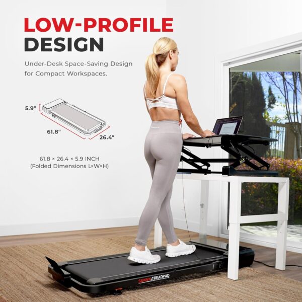 Sunny Health & Fitness Sleek Compact Smart Treadpad Treadmill with 6-Level Auto Incline, Remote Control, Shock Absorption, Optional Dual Mode Walking/Running & Free SunnyFit App Bluetooth Connectivity - Image 6