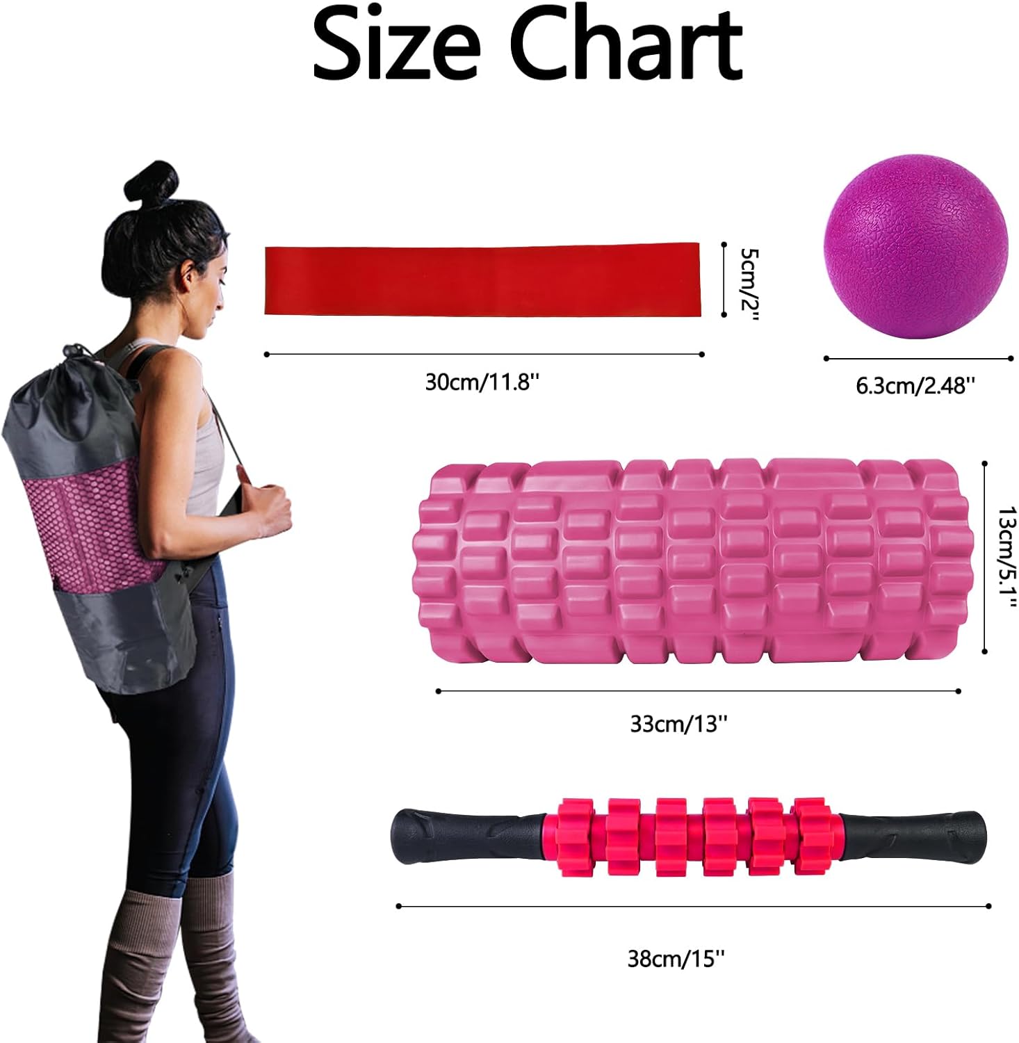 5 in 1 Foam Roller Set, Trigger Point Foam Roller Patented, Massage Stick, Massage Ball, Resistance Band for Deep Muscle Massage Pilates Yoga, Fitness Exercise for Whole Body - Image 8
