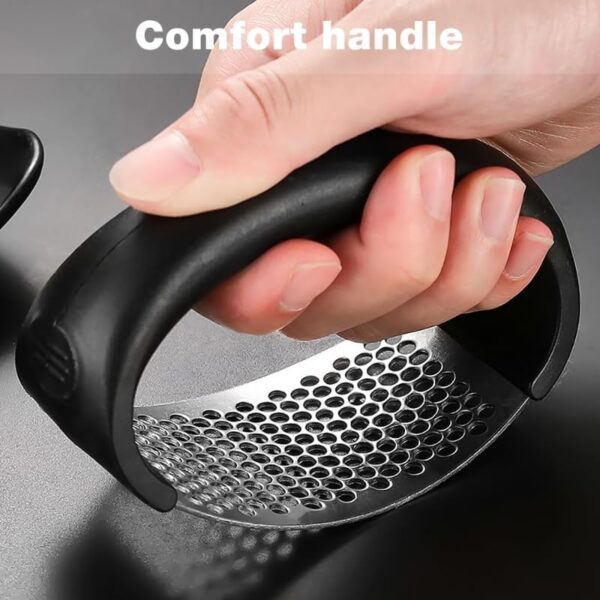 Garlic Press Rocker, Portable Manual Stainless Steel Garlic Press Rocker Crusher Masher with Garlic Peeling Drum for Home Kitchen Utensils (Black) - Image 5